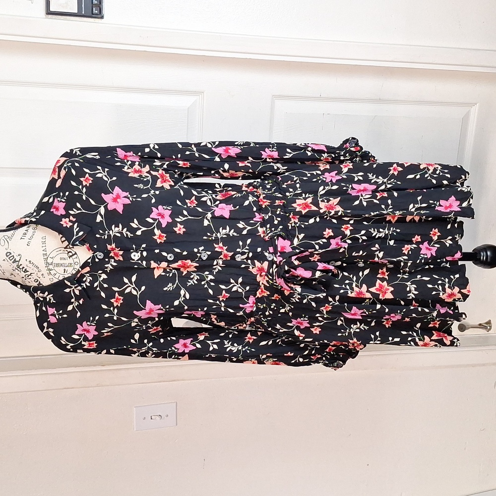 Free People Lighten Up Floral Dress Mini long ruffle sleeve Women Sz M